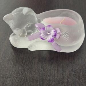Emson Frosted Satin Glass Cat Candle Holder .